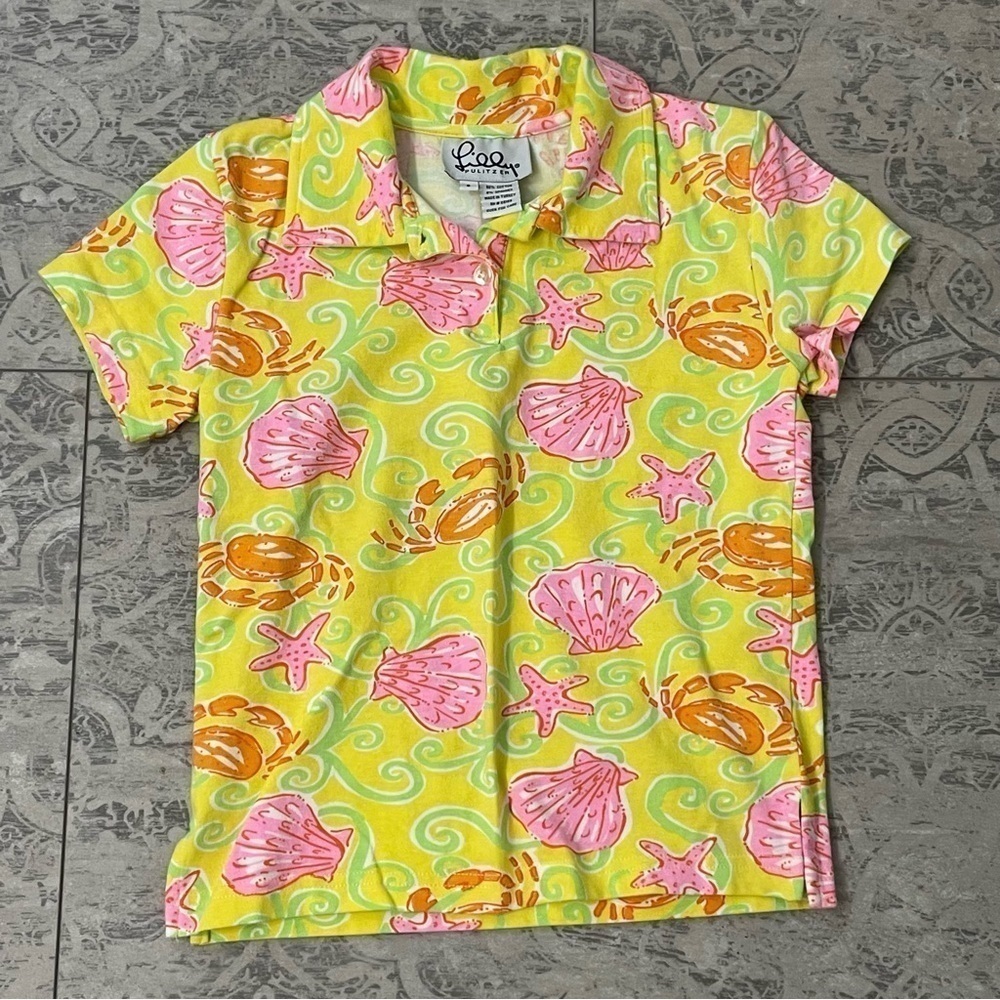 Lilly Pulitzer | Vintage Print: Sunrise Sandbar Crab Polo Shirt | Girls Small